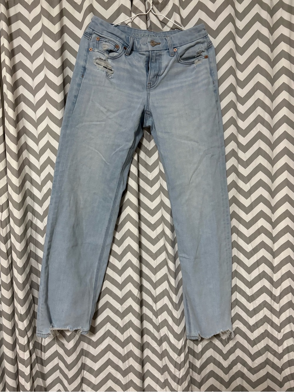 American Eagle Outfitters Light Blue Distressed Straight Leg Jeans